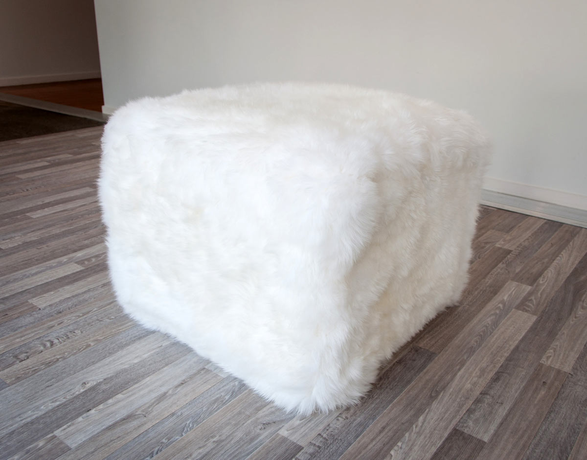 Sheepskin Footstool NZ | Woolly Stool | Natural Ivory Sheep Skin Stool ...