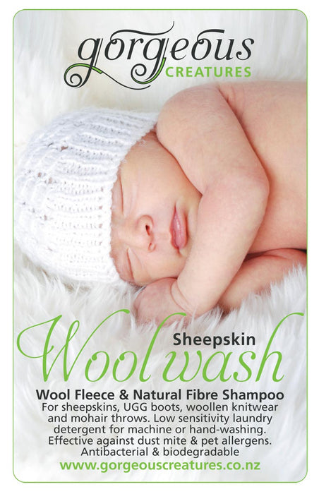 Gorgeous Creatures woolskin wash shampoo woolwash label